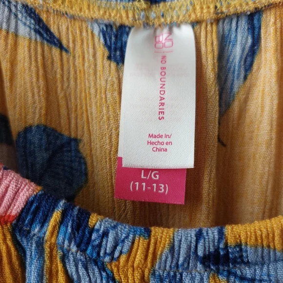 No Boundaries - Tropical Print Yellow Off-The-Shoulder Maxi Dress w/ Slit - Picture 5 of 12